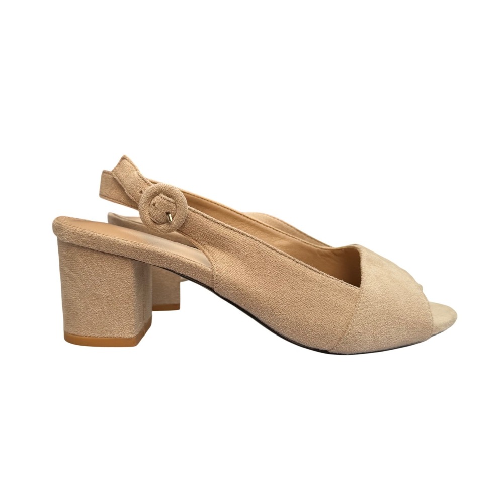 Unbranded Peep Toe Slingback Block Heel Beige Minimalist Quiet Luxury Sz 38/8